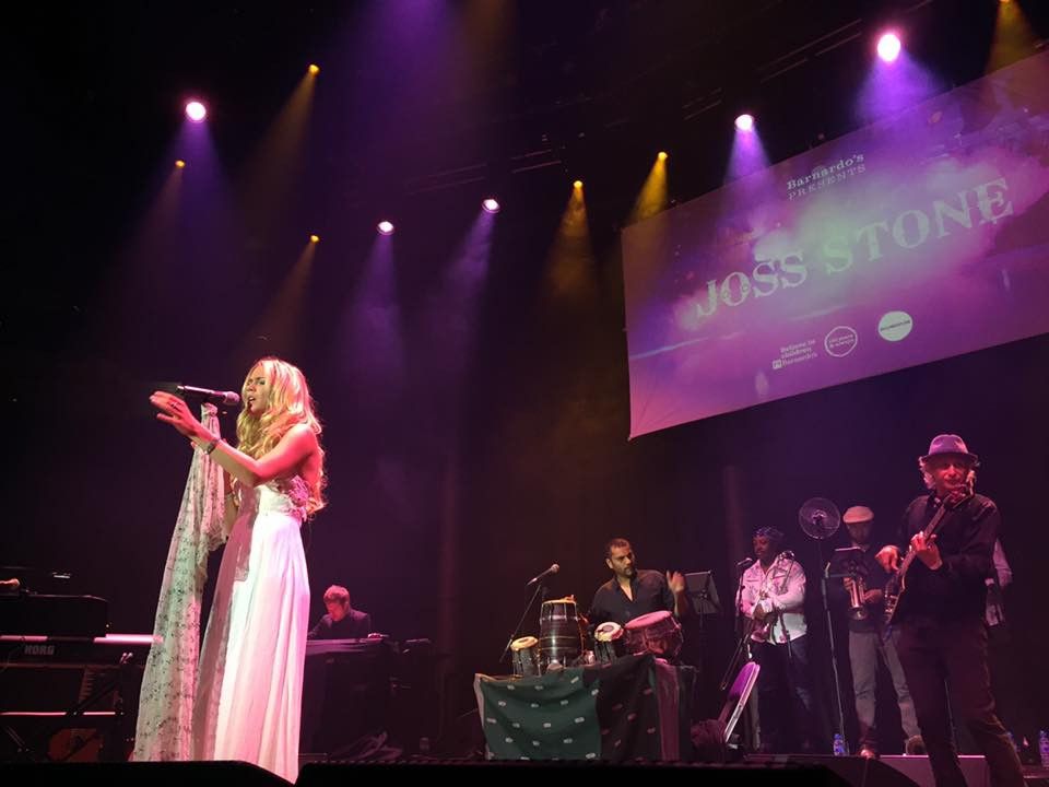 Joss Stone performing on stage at the Roundhouse for Barnardo’s 150th anniversary